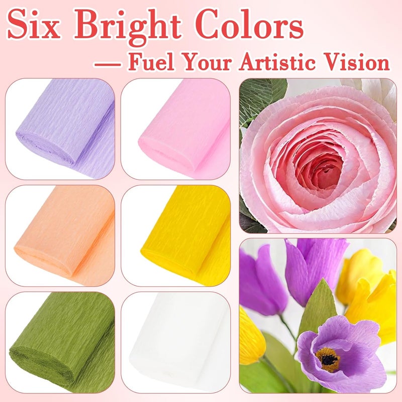 Rainflow 8 PCS Crepe Paper Flower Kit - 6 Crepe Paper Rolls with Floral Tape and Floral Wire, Paper Streamers Crepes Papers Sheets for Flower Making DIY Crafts Birthday Party Decor Christmas - Image 3